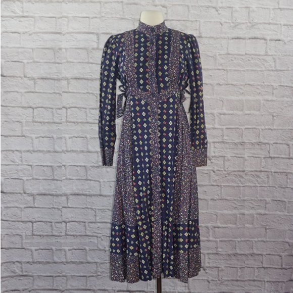 Vintage 70s Mindy Malone ILGWU Floral Boho Prairie Dress - Picture 1 of 10